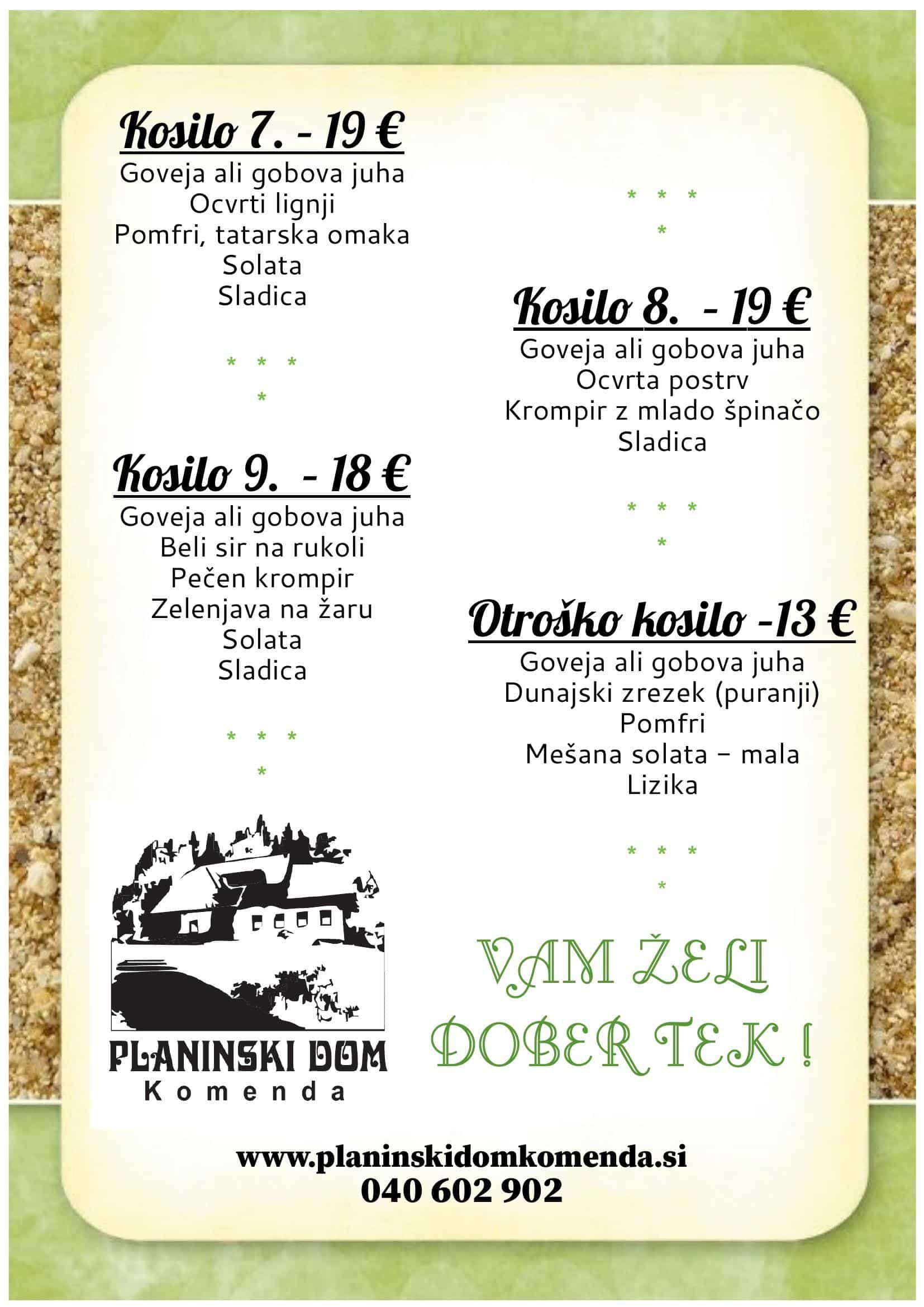 Vikend kosila, planinski dom Komenda